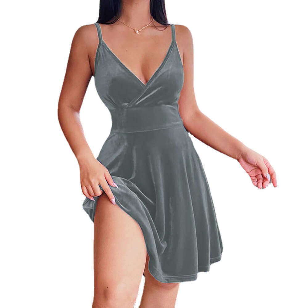 2023 Spring/Summer New Season Sexy High Waist Low Cut V-Neck Short Skirt Temperament Fashion Evening Elegant Ladies Dress