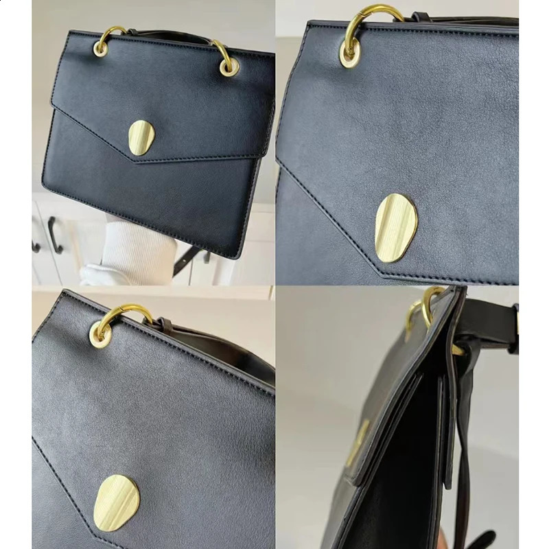 Fashionable business style womens retro briefcase shoulder bag OL metal buckle minimum envelope handbag 240906