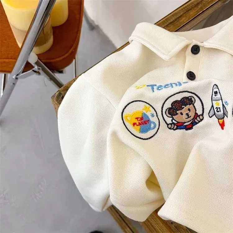 Children Boys Autumn New Polo Shirt Bear Embroidery Baby Boys Long Sleeve Sweatshirt Loose Cotton Letter Toddler Infant Boys Top Y240906