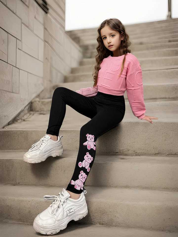 7-14Y Girls Trousers Leggings Cheap Sports Print Fashion Kids Clothes Y240906