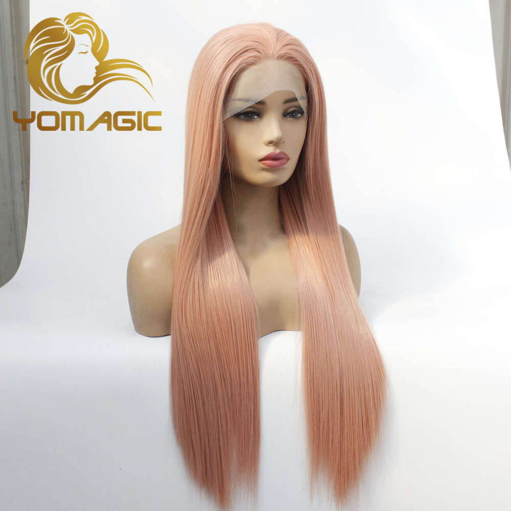 Yomagic Pink Synthetic 13X3 Front With Baby Hair Straight Heat Resistant Lace Wigs For Women Pre Plucked