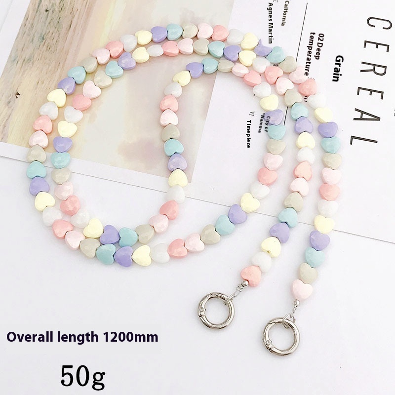 Yilian new colorful love diagonal bag shoulder strap rope pendant anti fall phone chain bead handmade hanging decoration