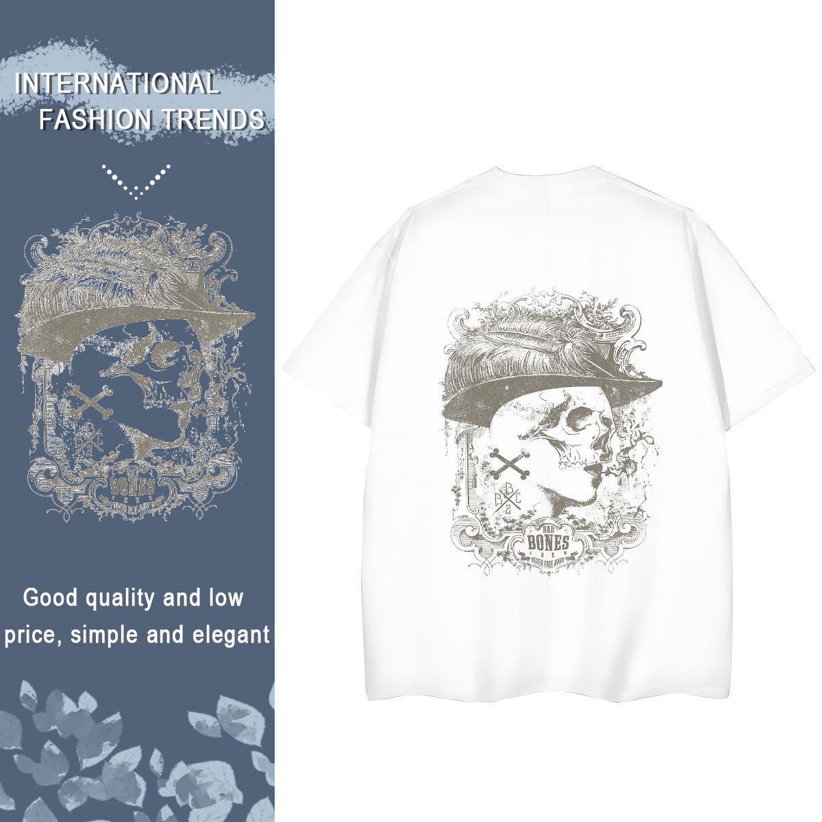 2024 DIY T Shirt For Woman 100% Cotton 230g Breathable Crew Neck Casual Beach skull Unisex Tshirts Free Shipping Oversized Clothings