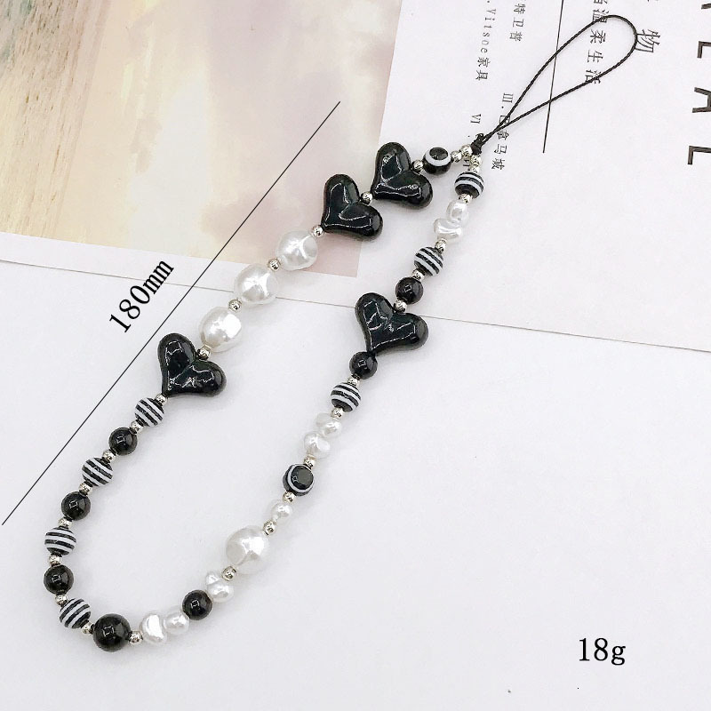 Yilian New Chain Black and White Rope Phone Hanging Decoration Striped Beaded Love Anti Loss Handheld