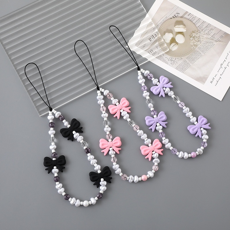 Yilian Instagram style bow bead mobile phone wrist hanging rope best friend gift cute loss and anti fall chain for women