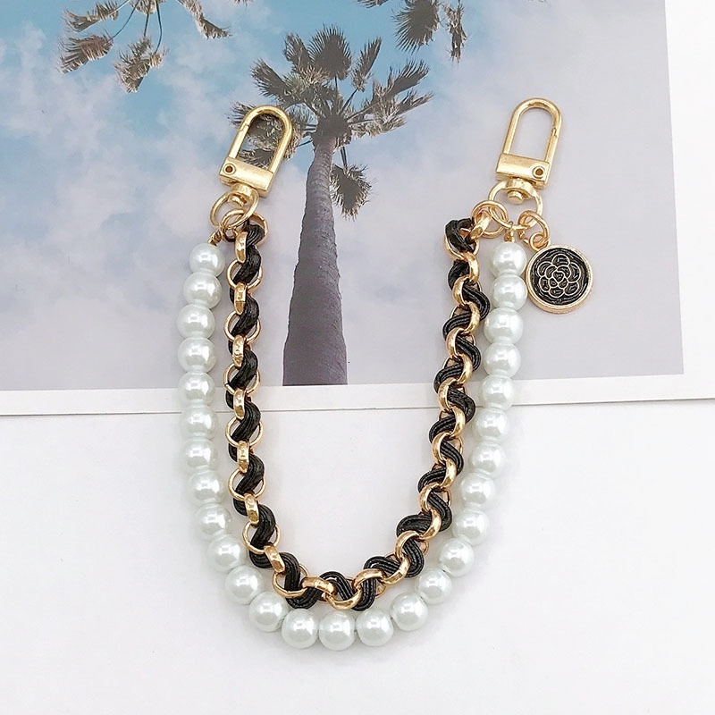 Yilian New Double Pearl DIY Phone Case Jewelry Accessories Metal Piercing Leather Handheld Chain