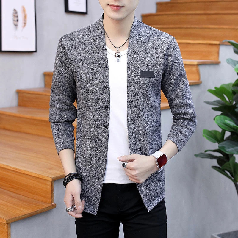 Autumn and Winter Mens Korean Fashion Solid Color Knitted Jacket Button Ultra Thin Open Sweater Top 240906