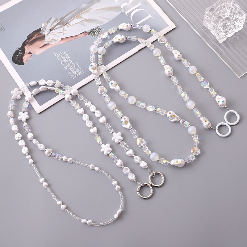 Yilian's new high-end crystal shaped pearl crossbody phone case rope, fashionable and versatile hanging accessory pendant, anti loss chain