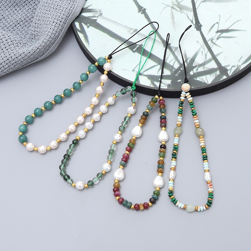 Tiktok The same new Chinese style natural stone beaded chain creative versatile ccd camera pendant mobile phone lanyard