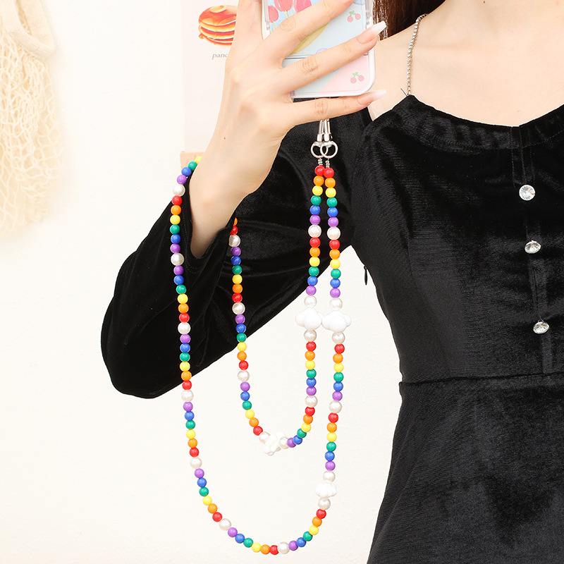 Yilian Jewelry New Beaded Rainbow Cloud Acrylic Crossbody Chain Phone Case Accessories Hanging Rope