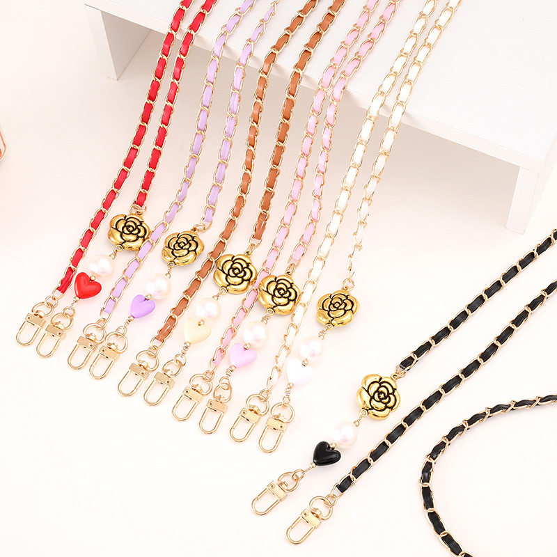 New pearl string leather crossbody long bag DIY accessory small fragrance style hanging rope anti drop mobile phone chain
