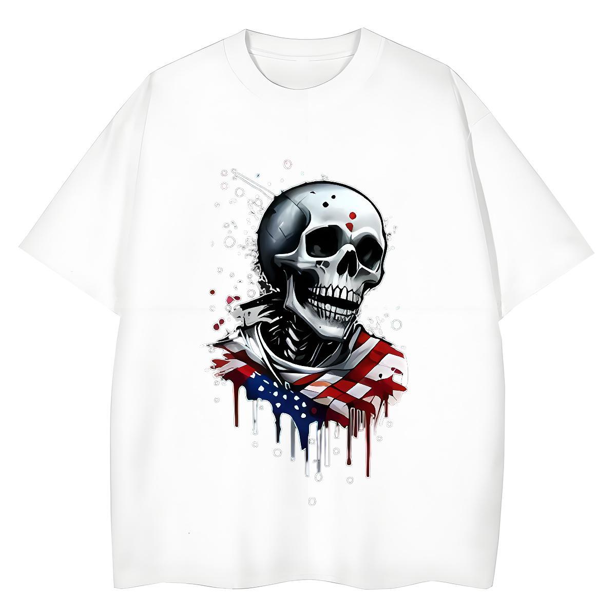 TOP Quality T-Shirts 230g Cotton O Neck Short Sleeves Street Casual skull Lady T shirt Loose Anime Top Tees
