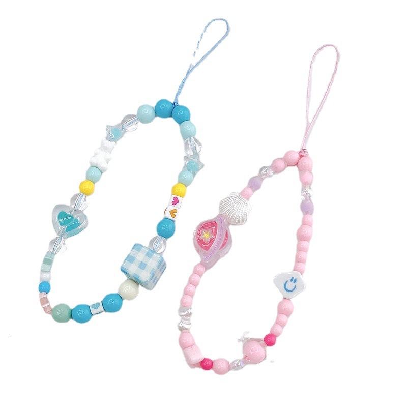 New handmade bead DIY phone case accessories, square grid phone chain