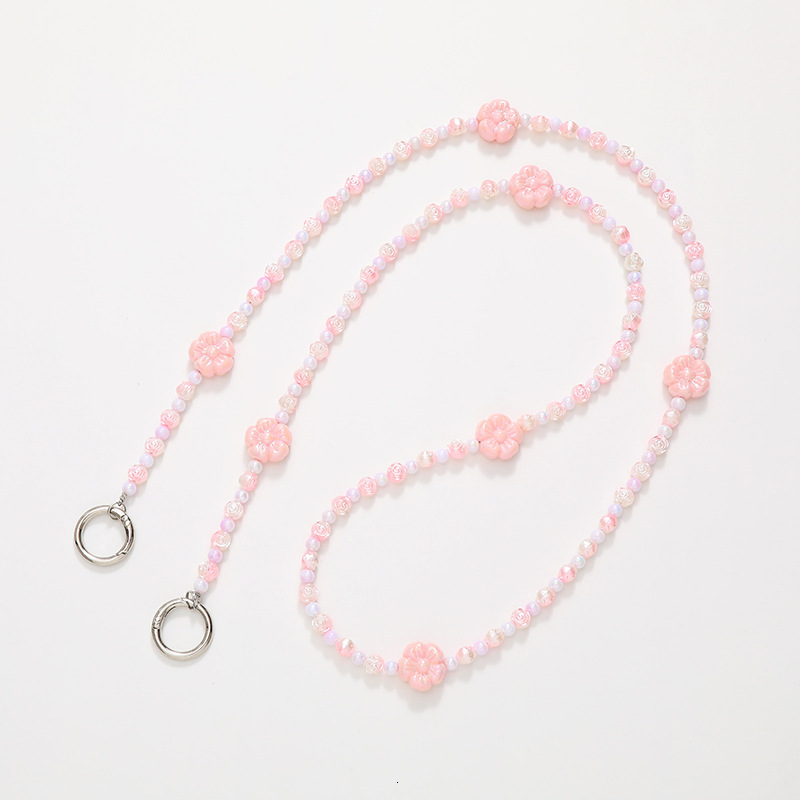New bead flower acrylic diagonal cross chain long hanging single shoulder strap phone rope