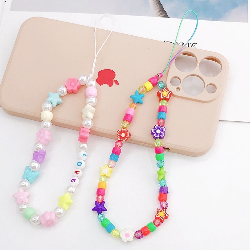 Yilian New Soft Ceramic Beaded LOVE Alphabet Rope Colorful Butterfly Phone Case Hanging Chain Decoration