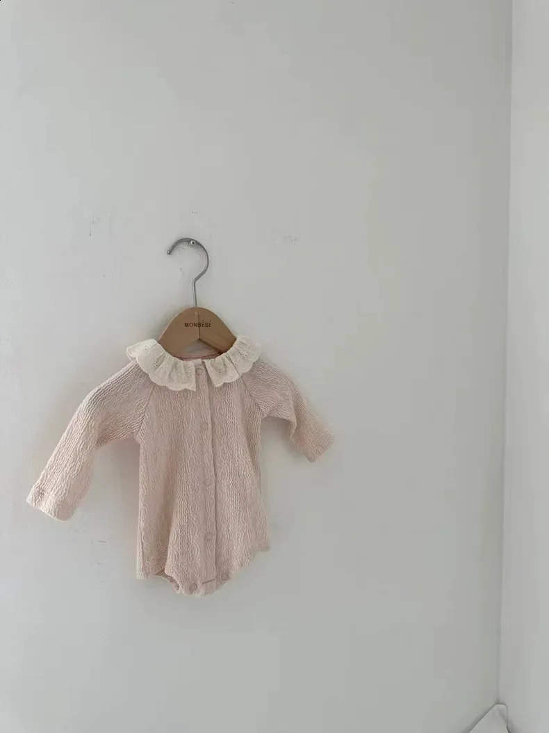 Autumn Baby Long Sleeve Bodysuit Infant Girls Solid Lace Collar Jumpsuit born Cotton Casual Onesie Kids Clothes 0-24M 240902