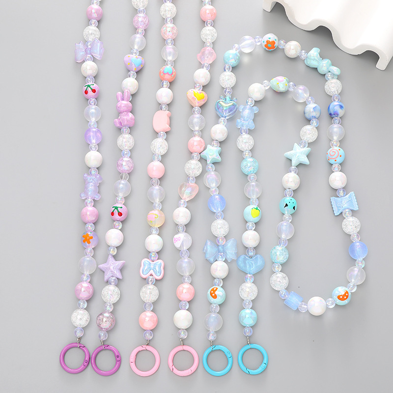 Korean version of cute hand-painted bead crossbody exquisite and fashionable bag chain, mobile phone hanging rope chain