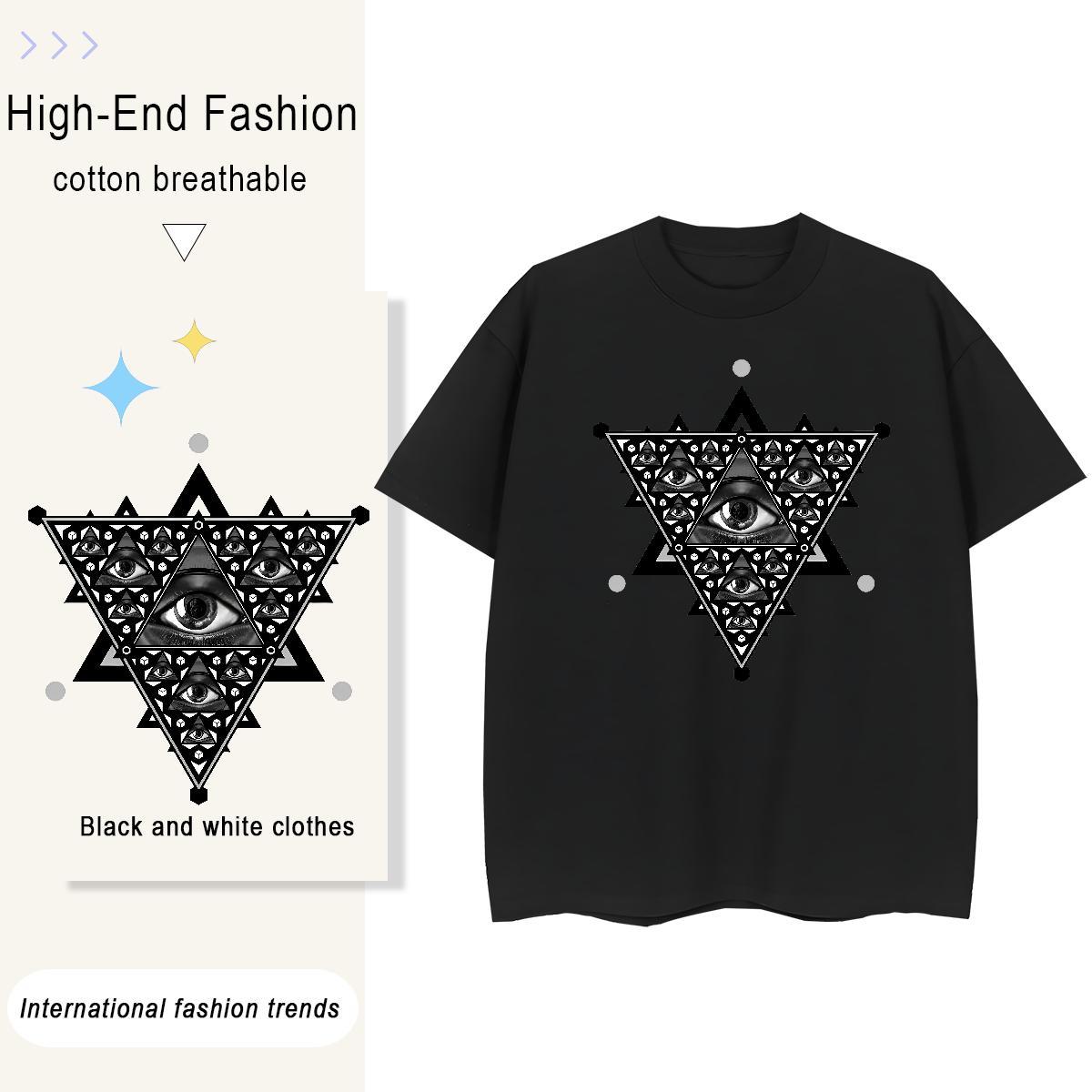 Fashion T-Shirts 230g Cotton Crew Neck Breathable Hip Hop eye of the devil Women Tees Lady Anime Print Tops