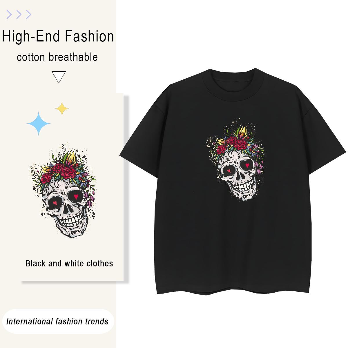 Fashion New T shirt 230g Cotton O Neck Short Sleeves Street Casual skull Unisex Tshirts Female Customized Tees Shirts