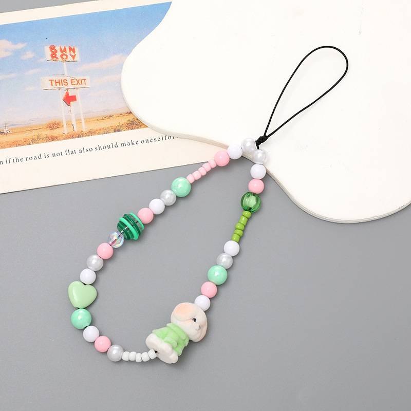 Yi Lian's New Flocking Doll Beaded Mobile Phone Chain Short Hand Case Hanging Rope Small Fresh High Grade Wrist Strap