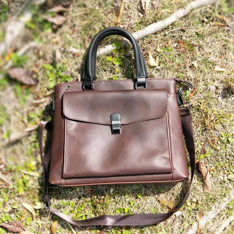 retro womens bag horizontal literary handbag multifunctional 14 inch notebook dress OL fashionable leather business briefcase 240906