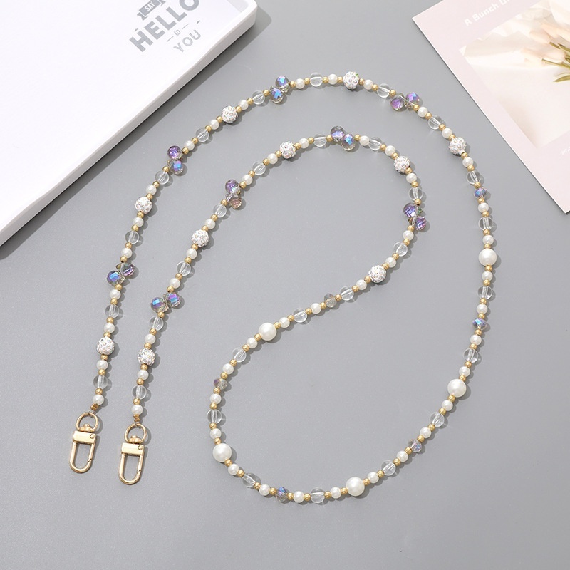 Creative new mobile lanyard, pearl bow, bead string, crossbody luggage accessories, phone case, chain pendant