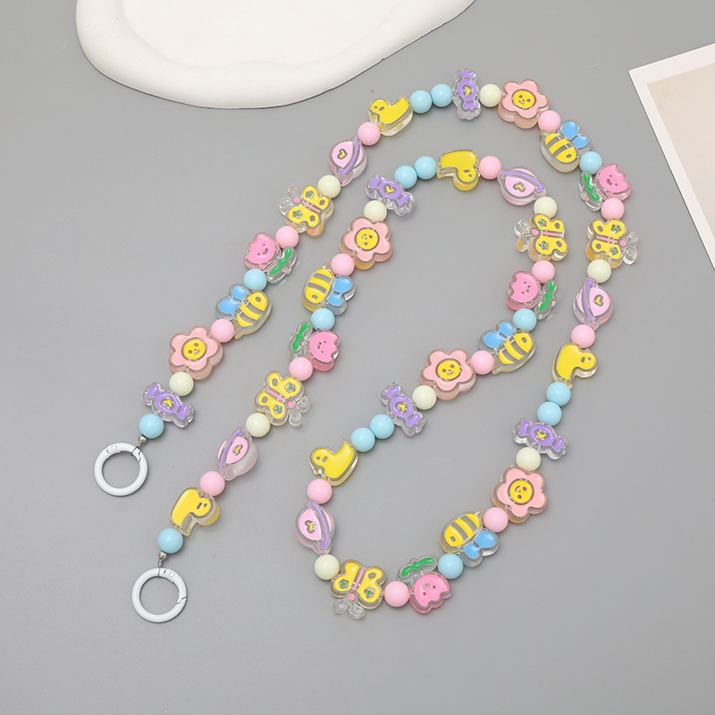 Yilian's new candy colored acrylic heart-shaped bead cute bee crossbody chain, phone hanging rope for women
