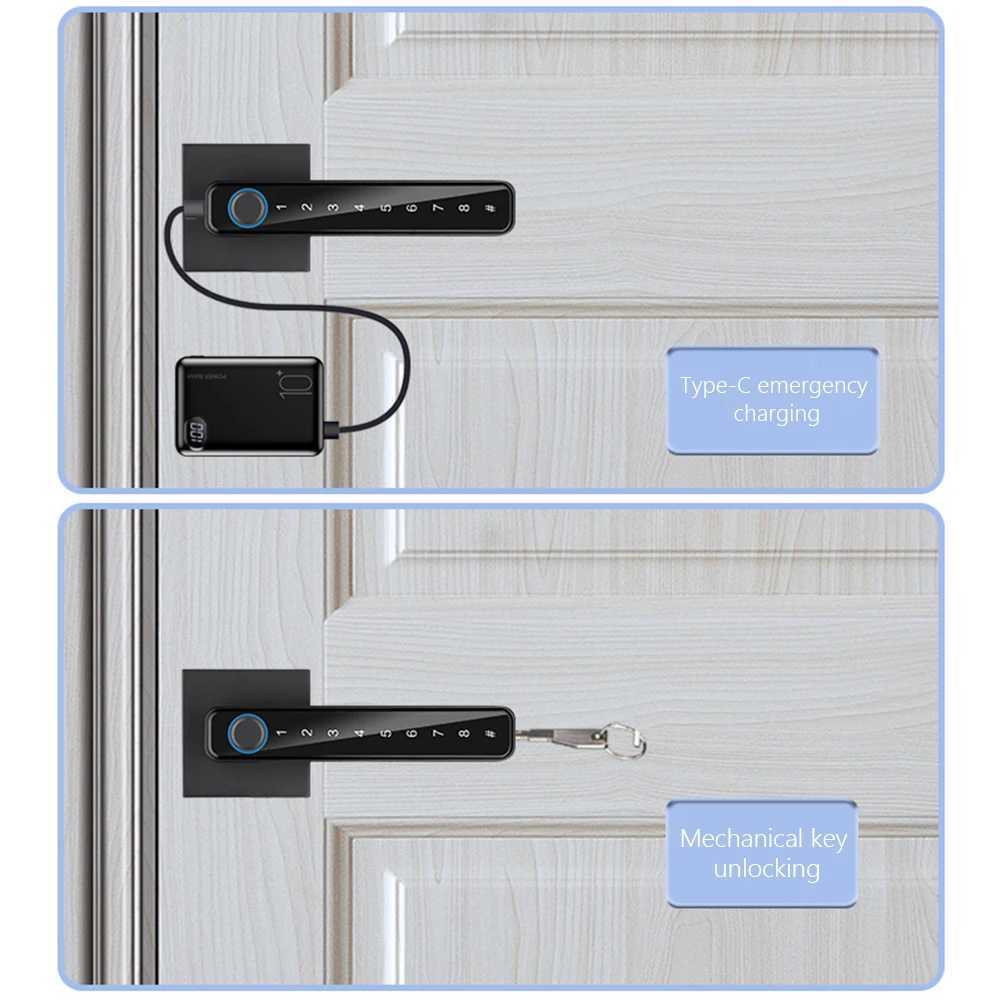 Intelligent door lock TYA/TTLOCK application controls fingerprint security handle lock TYPE-C emergency charging suitableCL240920