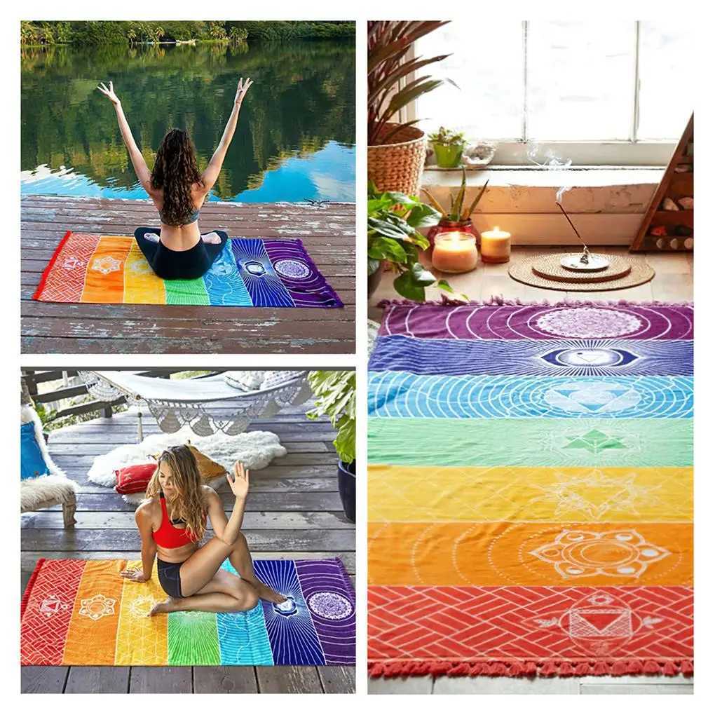 Meditation yoga carpet multi-purpose tassel floor mat chakra tape W240906