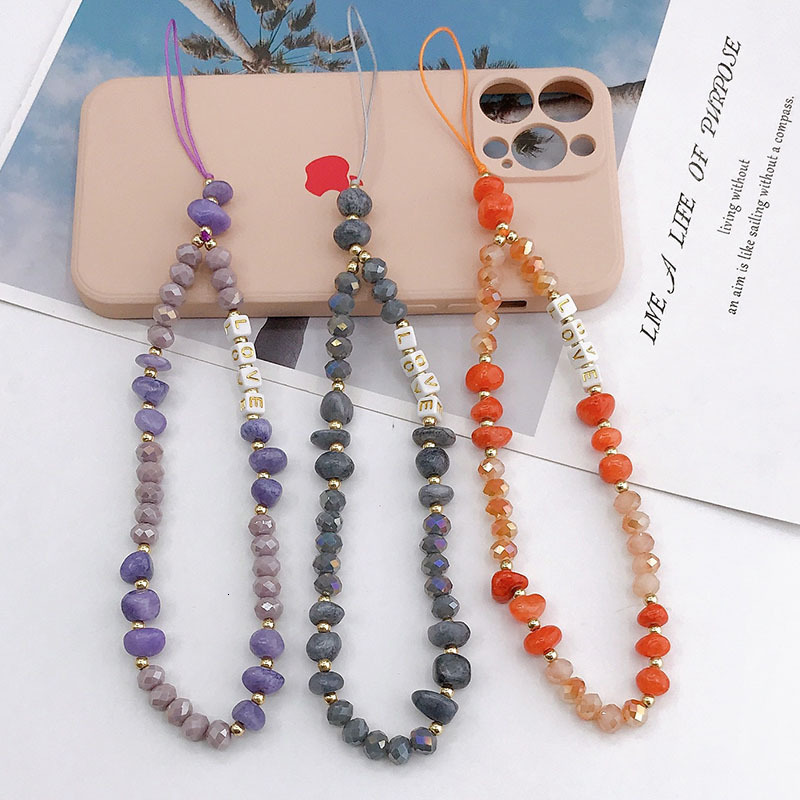 Yilian's new creative crystal stone color blocked chain, fashionable anti loss mobile phone rope, short hanging decoration pendant for women