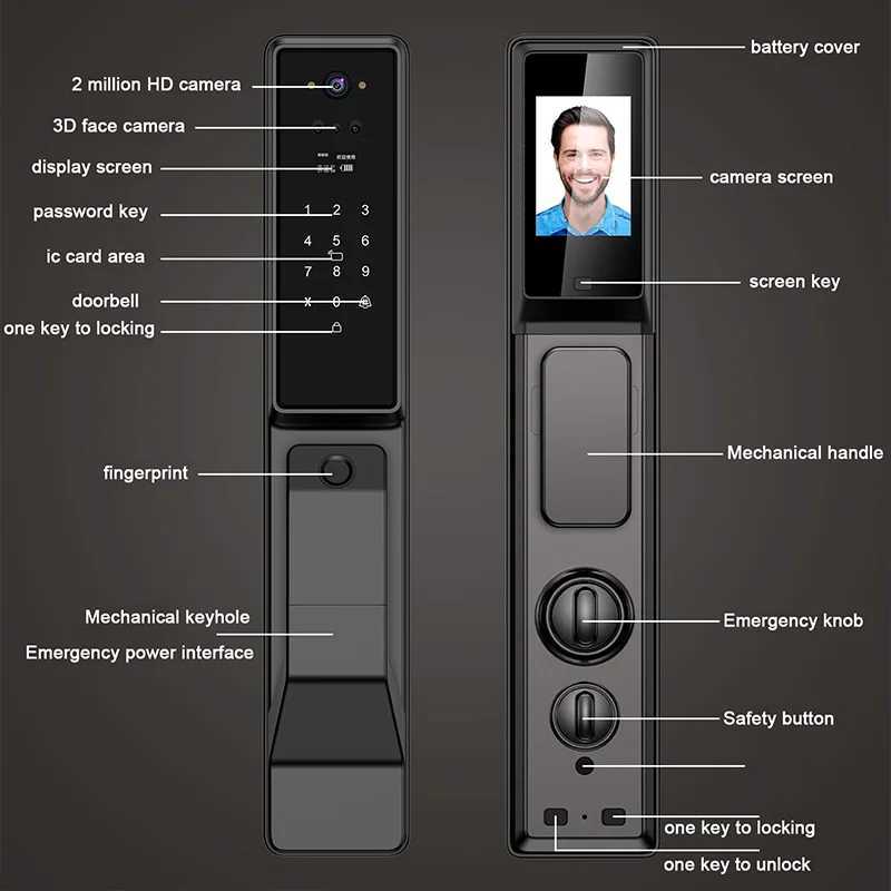 Waterproof outdoor smart lock WiFi Alexa Tuya application aluminum alloy material fingerprint password with camera smart door lock CL240907