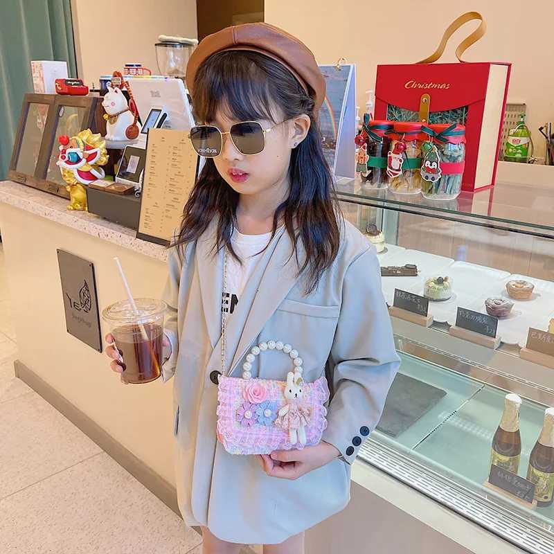 Girl Cross Body Bag Princess Pearl Handbag Cartoon Cute Rabbit Chain Shoulder Messenger Bag Childrens Accessories Coin Bag W240906