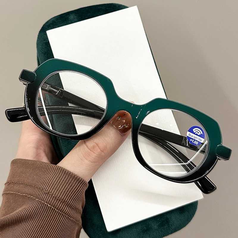 Retro oval reading glasses polygonal 2-color PC frame blocking blue light Presbyterian glasses+1.0+1.5+2.0+2.5+2.5+4.0 neutral version W240906