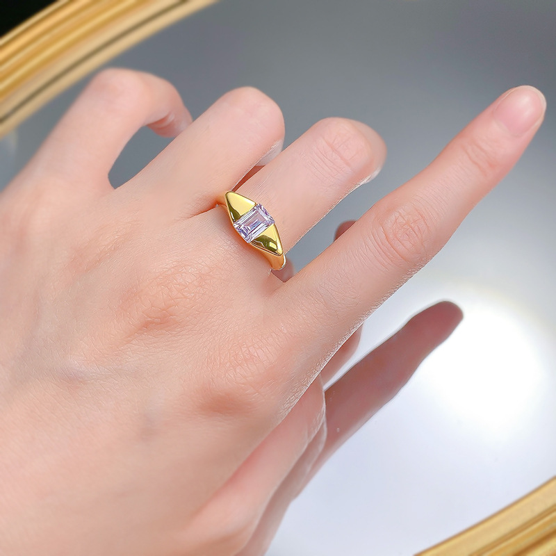 Geometry Solitaire Amethyst Moissanite Wedding Ring Set in Sterg Sier