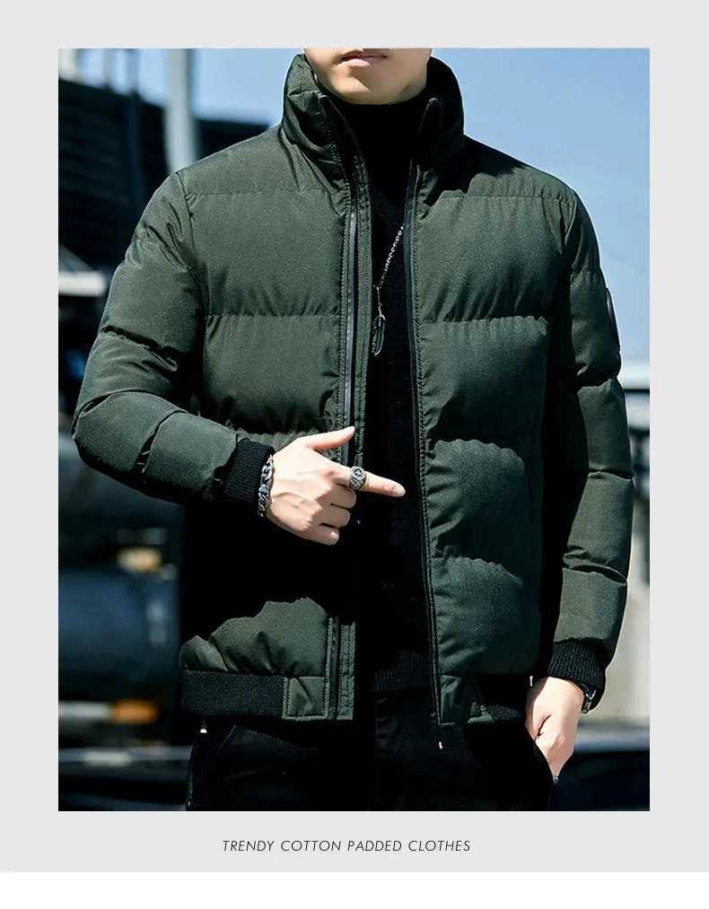 2023 New Solid Stand Collar Mens Windproof Cotton Pad Down Jacket Warm Thick Mens Parka Winter Casual Mens Jacket W240906