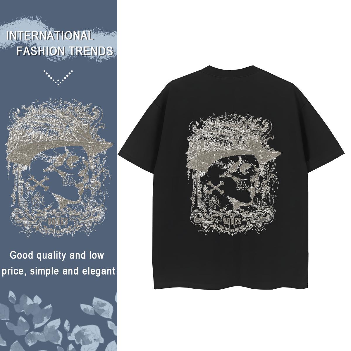 2024 DIY T Shirt For Woman 100% Cotton 230g Breathable Crew Neck Casual Beach skull Unisex Tshirts Free Shipping Oversized Clothings