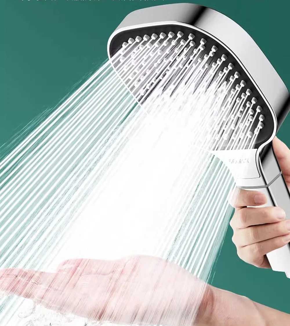 New 13CM Big Panel High-pressure Shower Head 3 Modes Large Flow Spray Filter Rain Shower Faucet Hose Bathroom Accessories SetXJ240906