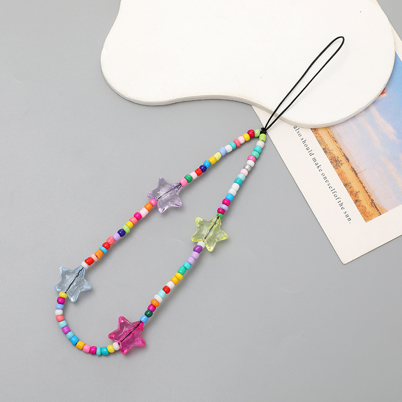 Yilian new bow DIY colorful rice bead mobile phone hanging rope short wrist strap anti loss chain