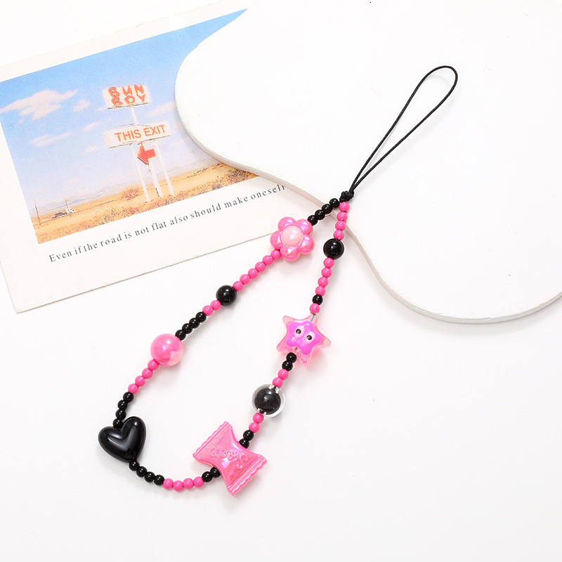INS Pink Millennium Style Y2K Sweet Spicy Girl Phone Beaded Mobile Cordage Portable Hanging Chain Pendant Female