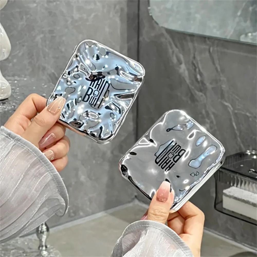 LED Make Up Mirror Student Dormitory With Lights Folding Mirrors Desktop Handheld Mirror Female Portable Travel Cosmetic Mirrors 241226
