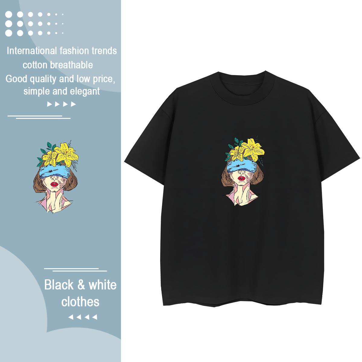 Fashion T shirt 100% Cotton 230g Crew Neck Hip Hop Street portrait Woman Tshirt Loose fit DIY Anime Printed Top Shirts