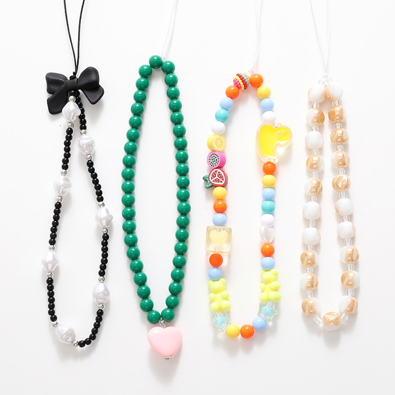 Beaded bow mobile chain, case ornament, anti fall wrist strap, short phone hanging rope for women