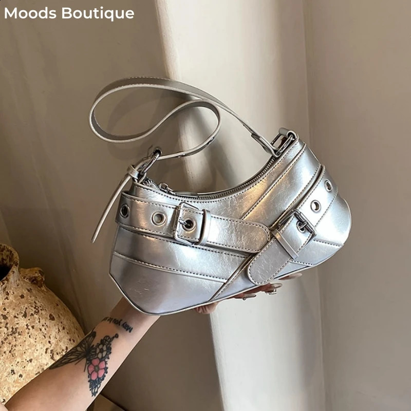 MOODS Y2K Womens Shoulder Bag Design Armpit Punk Motorcycle Bag 2024 Luxury Designer Wallet and Handbag 240907