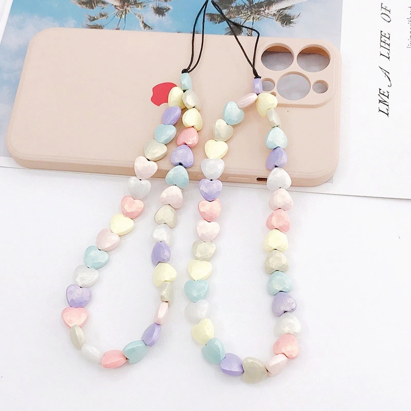 Yilian New Colorful Matte Love Chain Bead Colored Phone Hanging Release Rope Anti Fall Wrist Strap