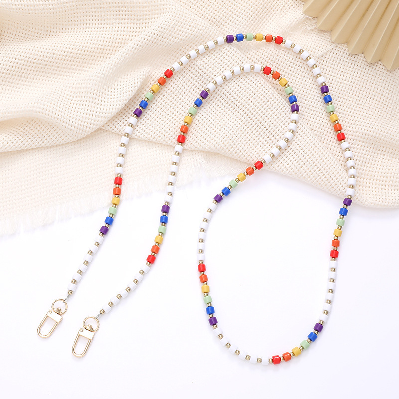 Yilian's new colorful rice bead crossbody single shoulder bag replacement chain, phone case, keychain, anti fall hanging rope pendant