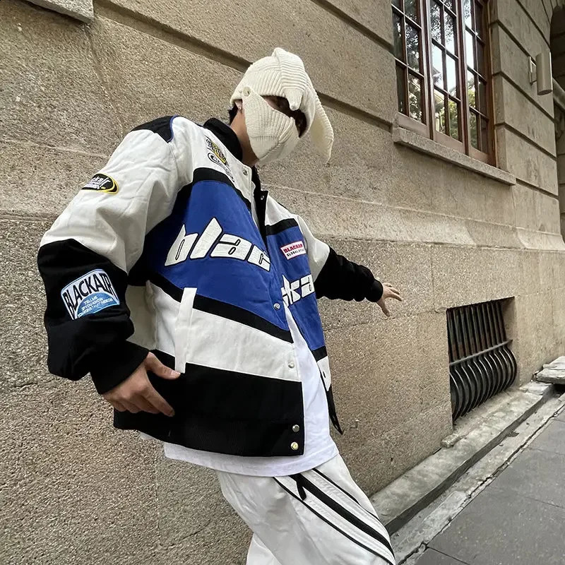 American style printed letter bomber jacket racing suit mens spring and autumn loose couple streetwear Korean fashion 240904
