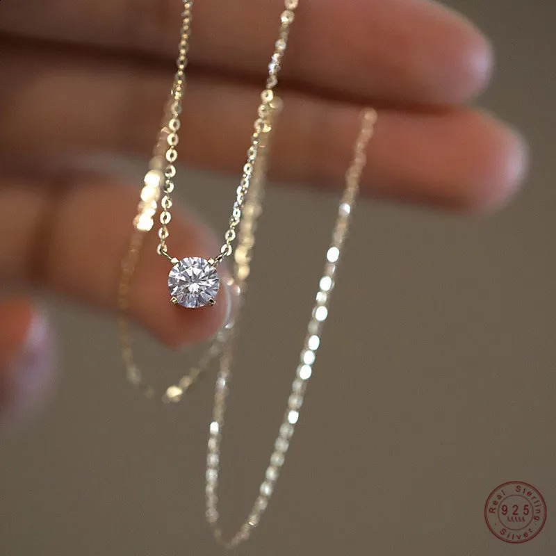 925 sterling silver French simple crystal pendant Kravik chain necklace womens party gold-plated 14k gold jewelry 240906