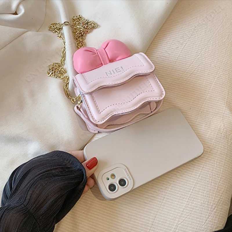 Cute girl handbag retro PU leather bow knot messenger money bag girl single shoulder strap cross body wallet baby item W240906