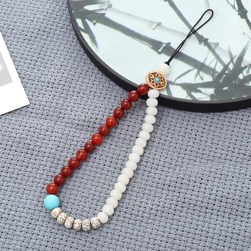 Chinese style short lanyard Bodhi bead chain natural stone mobile phone CCD camera pendant