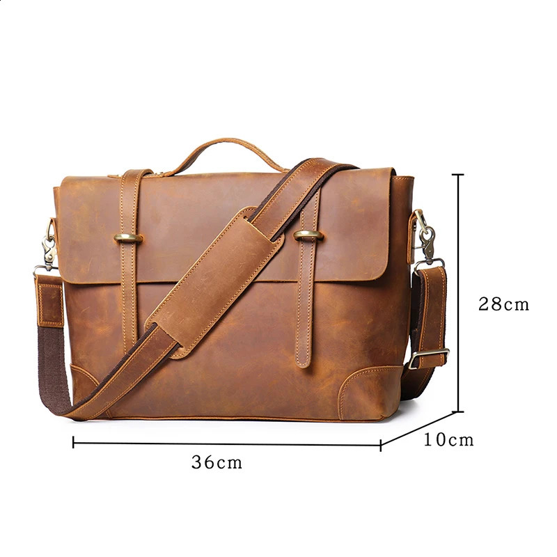 Leathfocus vintage leather briefcase fashion n mens New lightweight horizontal bag handbag 15 inch notebook 240906